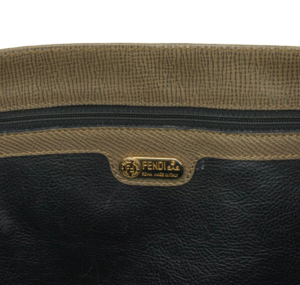 Vintage Fendi Tote Bag in Brown Lizard-Embossed Leather with Suede Flap