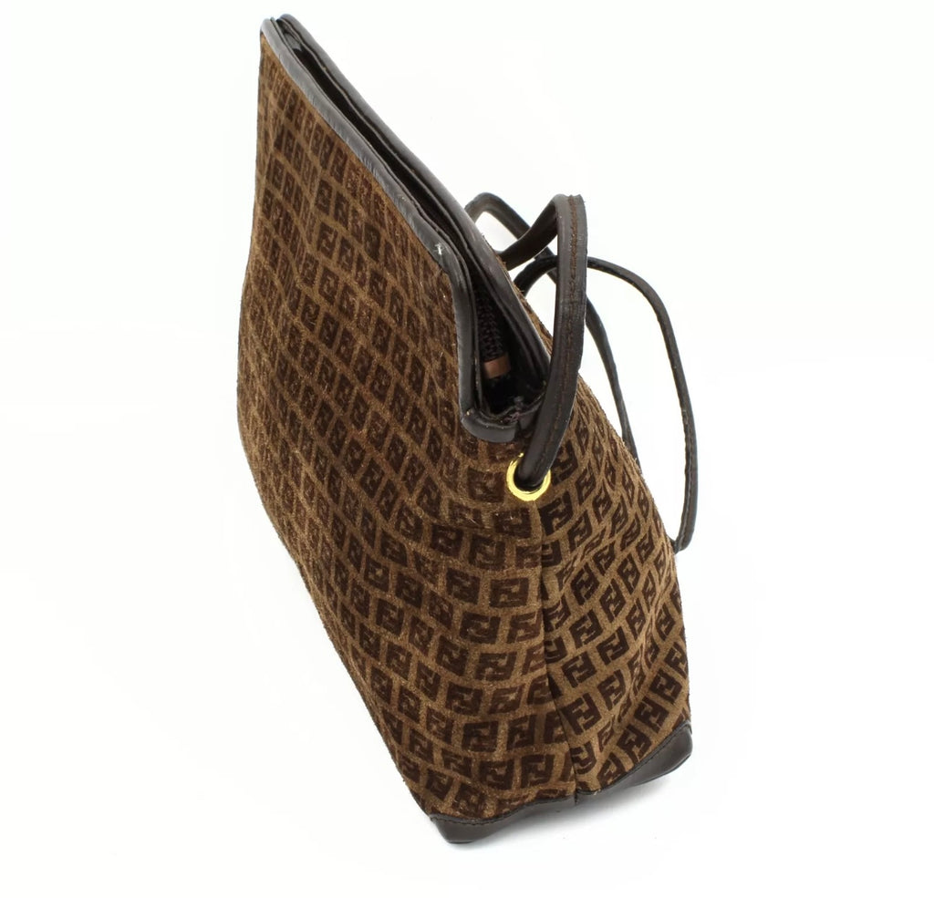Vintage Fendi Zucca Monogram Suede Shoulder Bag - Circa 1990s