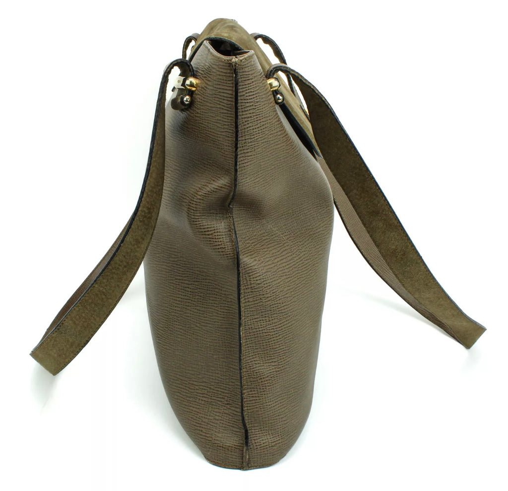 Vintage Fendi Tote Bag in Brown Lizard-Embossed Leather with Suede Flap