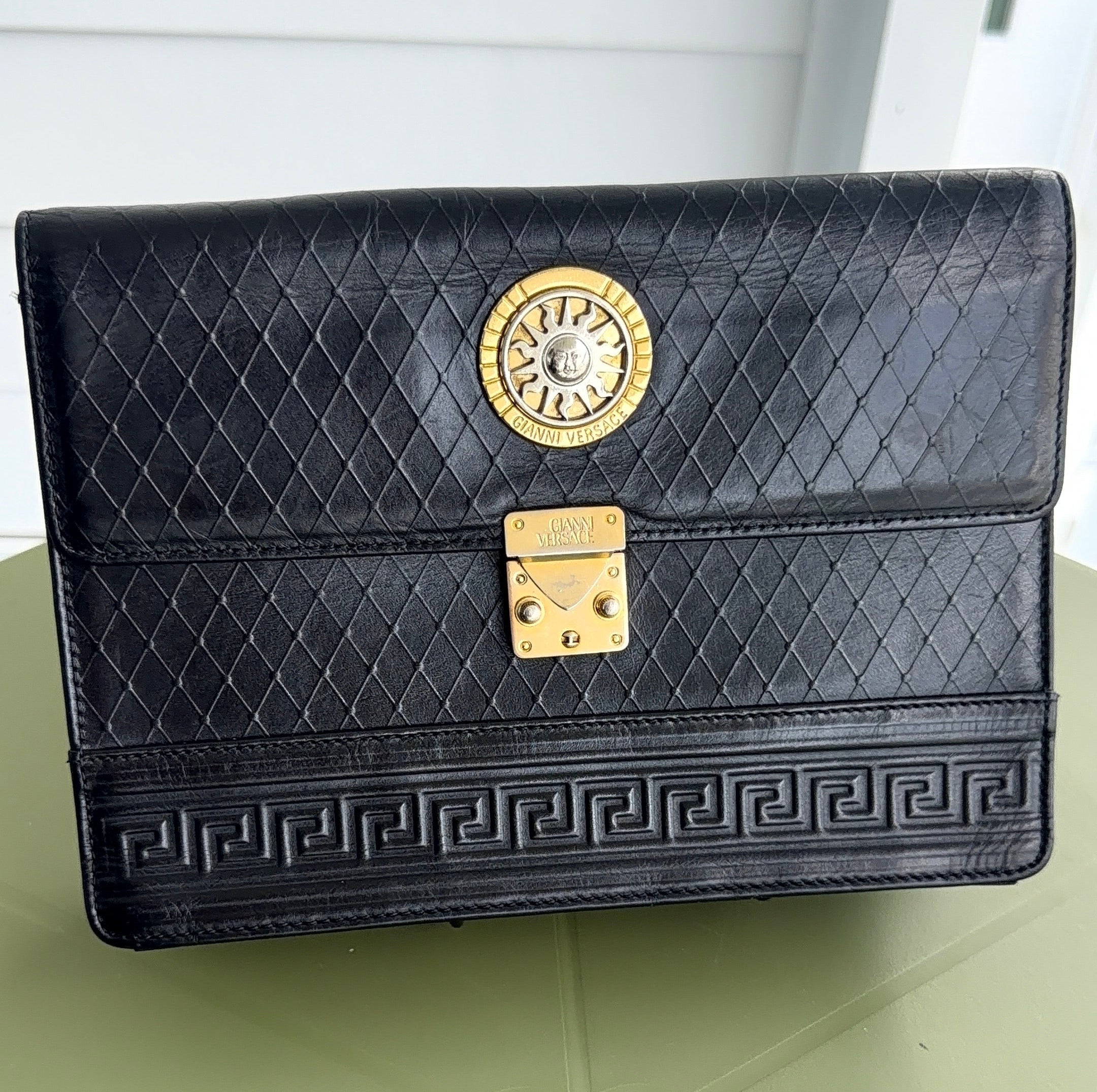 Vintage Gianni Versace Black Leather Medusa Clutch