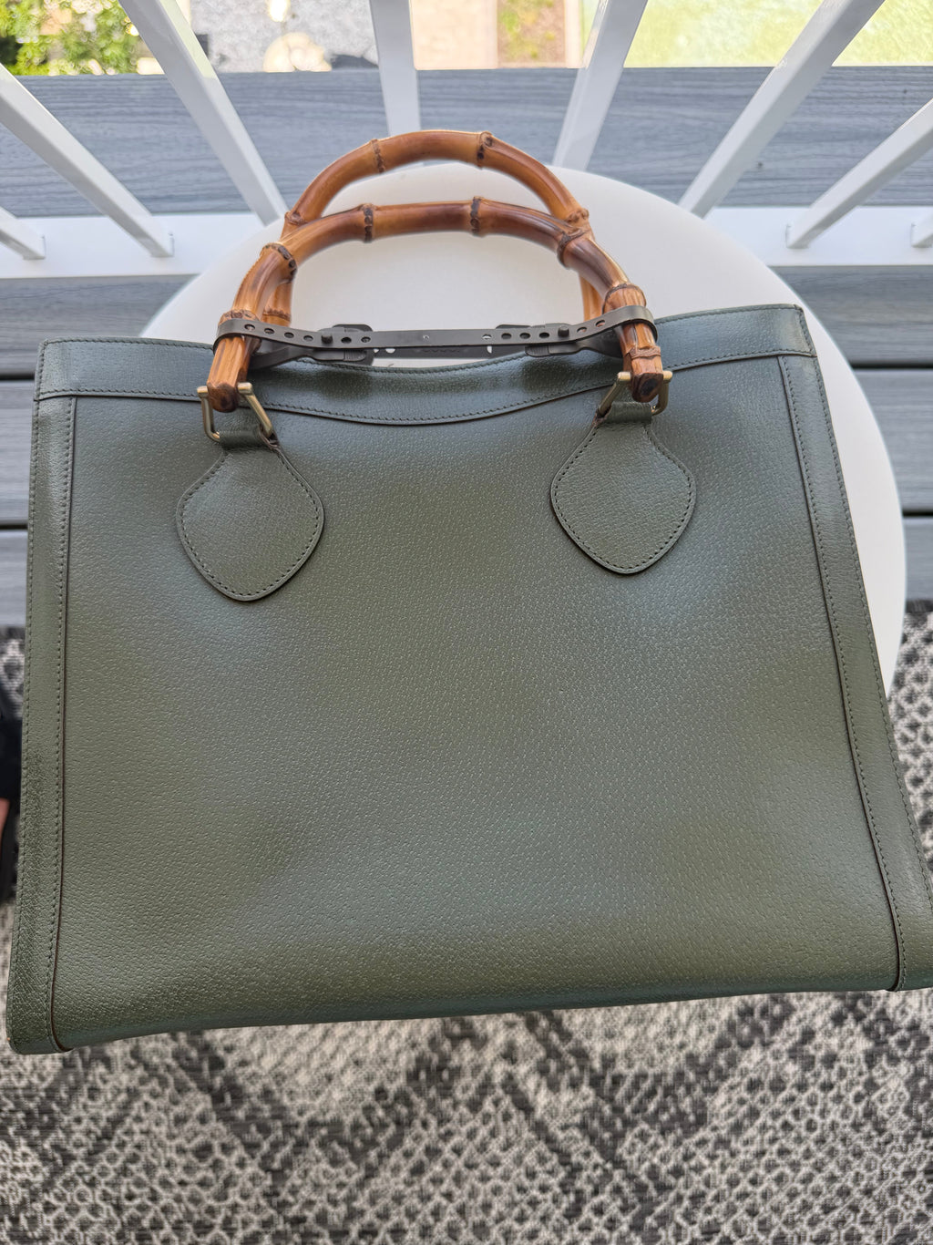 Vintage Gucci Large Diana Bamboo Tote in Forest Green Leather