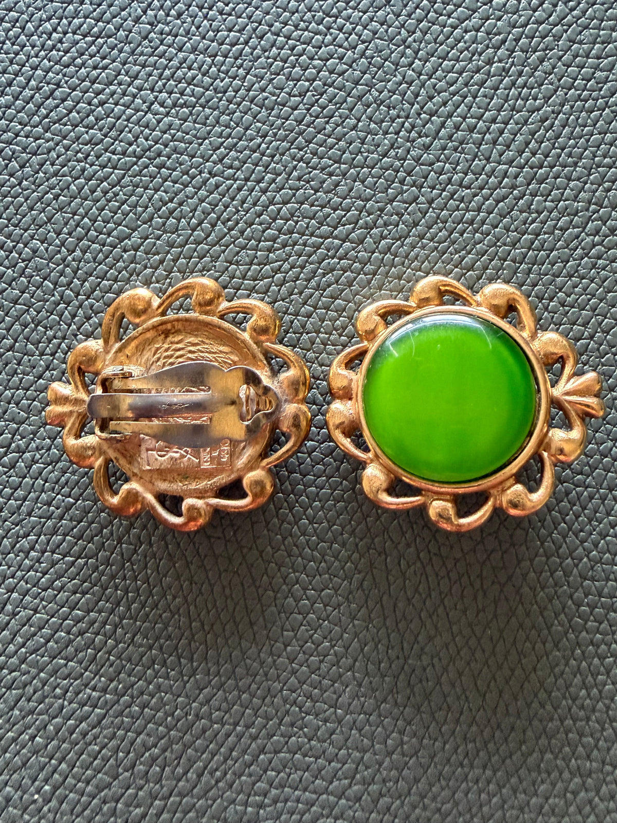 Vintage Yves Saint Laurent Green Cabochon Clip-On Earrings