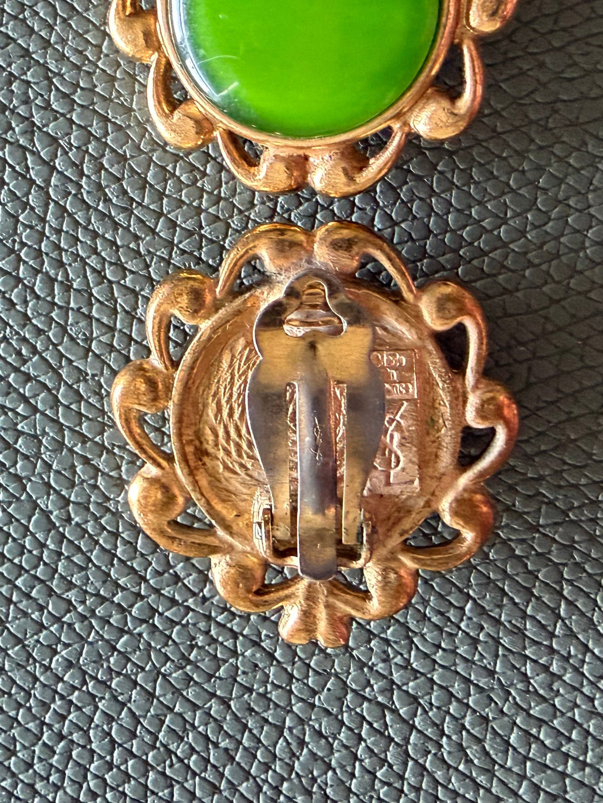 Vintage Yves Saint Laurent Green Cabochon Clip-On Earrings