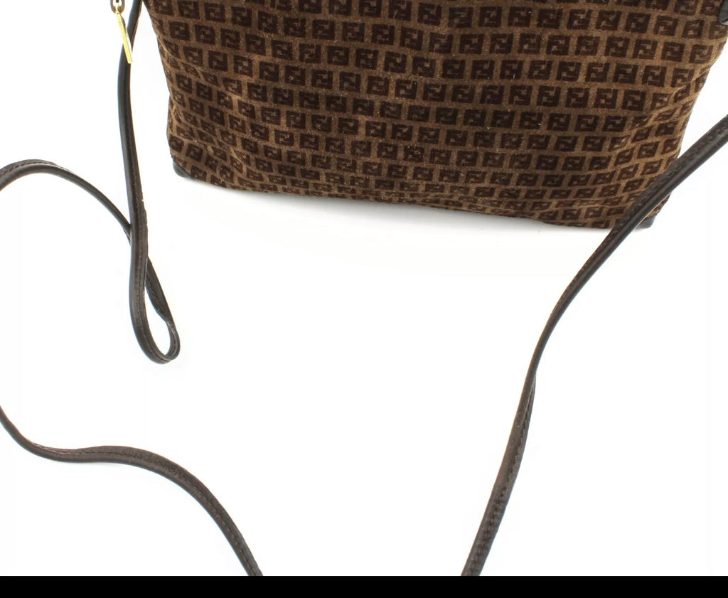 Vintage Fendi Zucca Monogram Suede Shoulder Bag - Circa 1990s