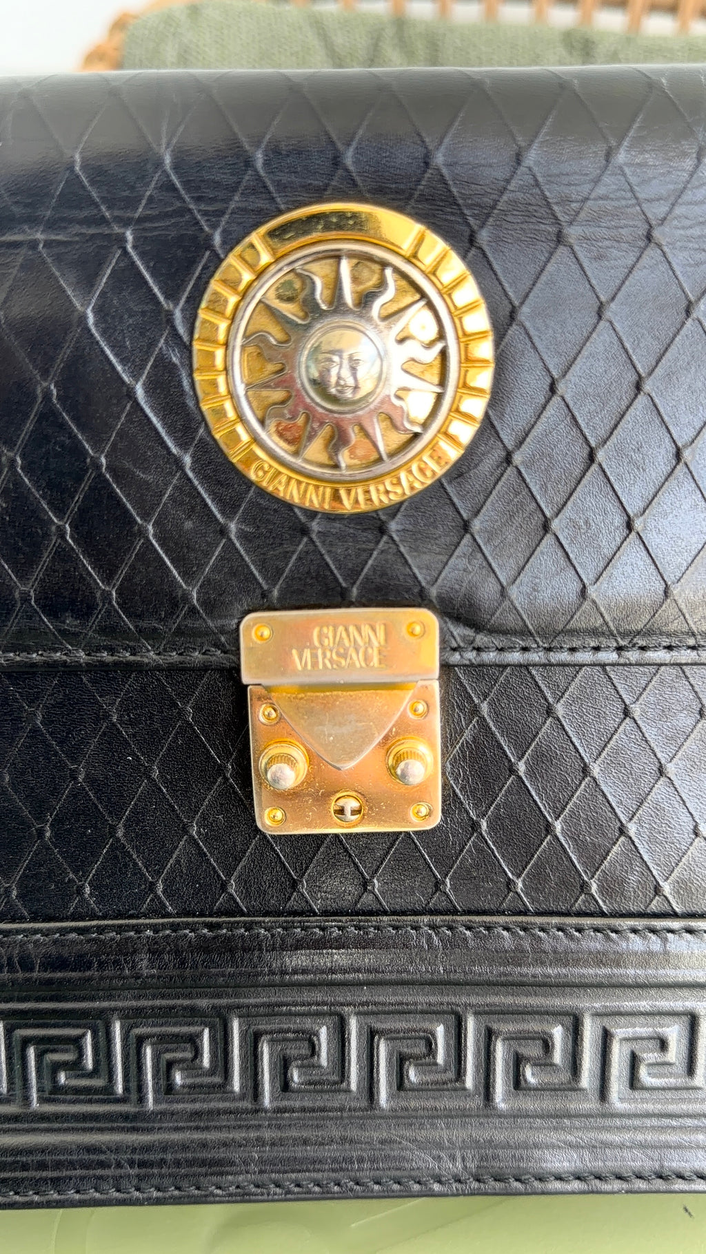 Vintage Gianni Versace Black Leather Medusa Clutch