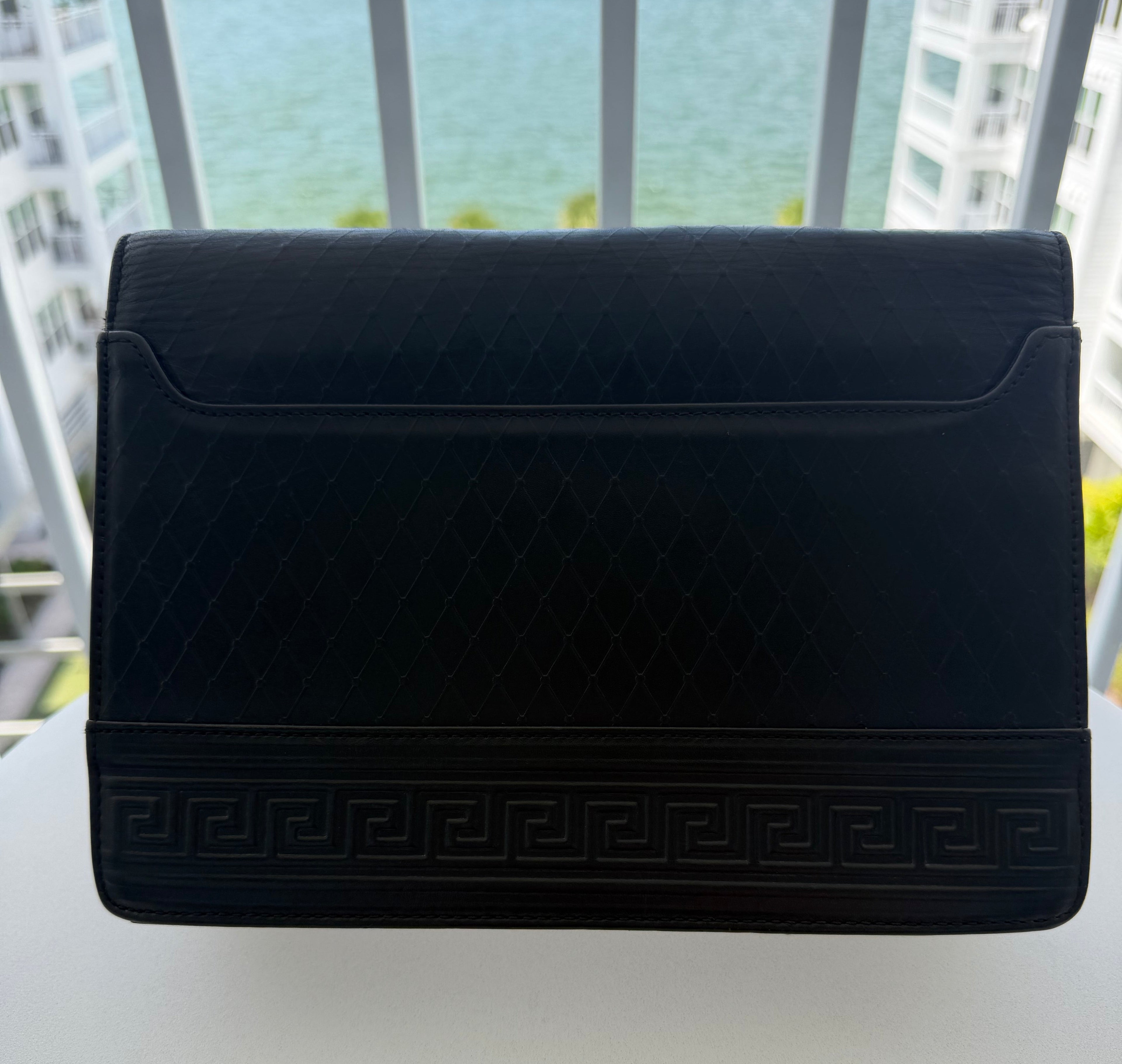 Vintage Gianni Versace Black Leather Medusa Clutch