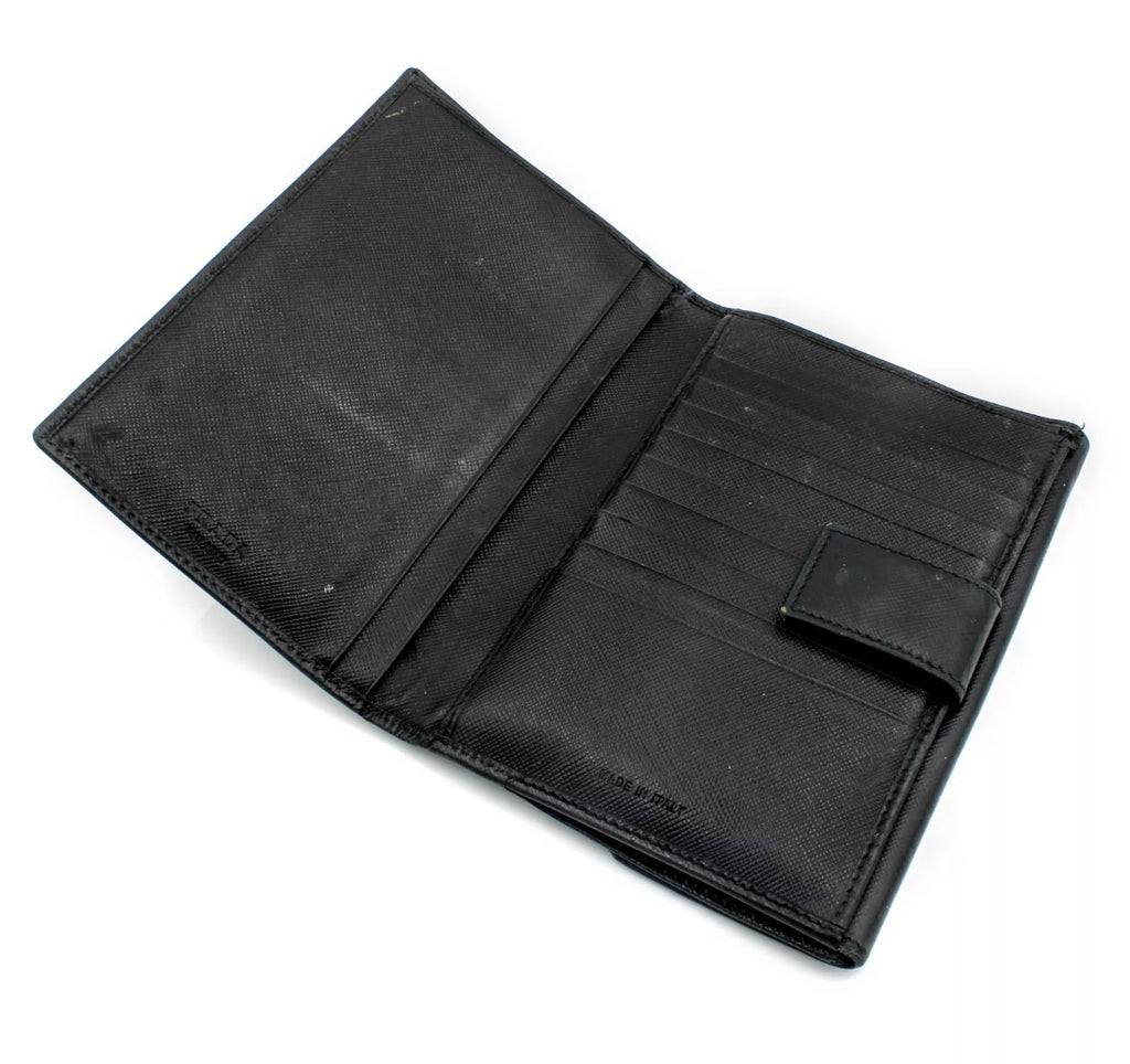 Prada Black Saffiano Leather Large Wallet / Passport Holder with Box