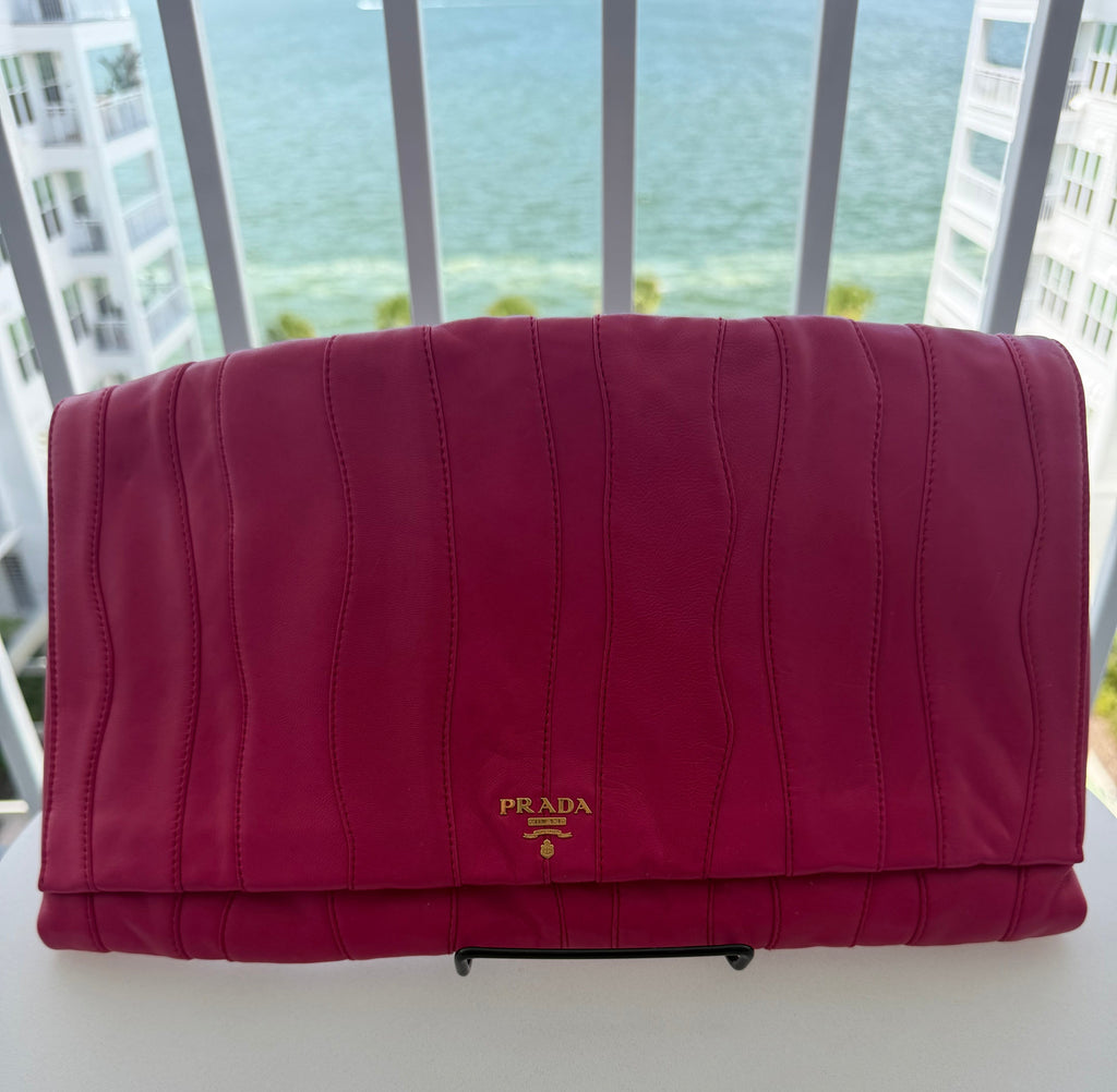 Prada Nappa Stripes Peonia Leather Clutch