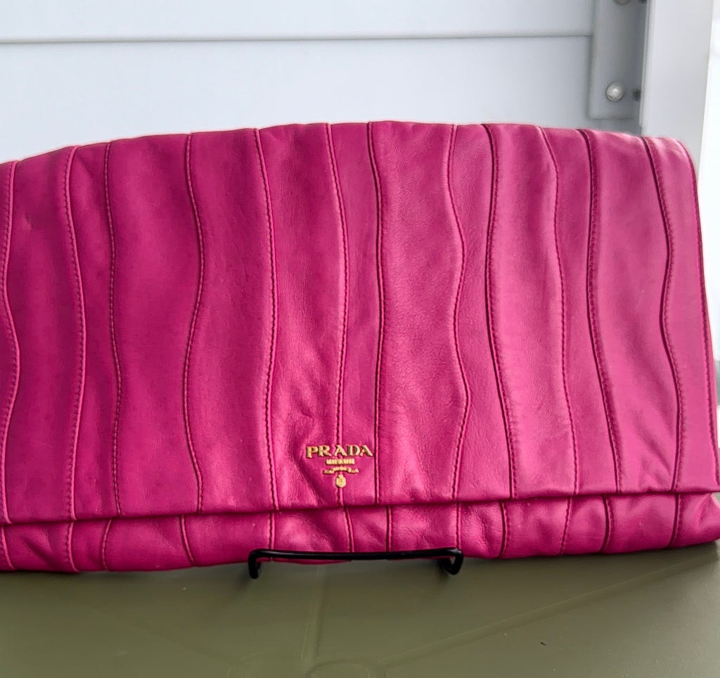 Prada Nappa Stripes Peonia Leather Clutch