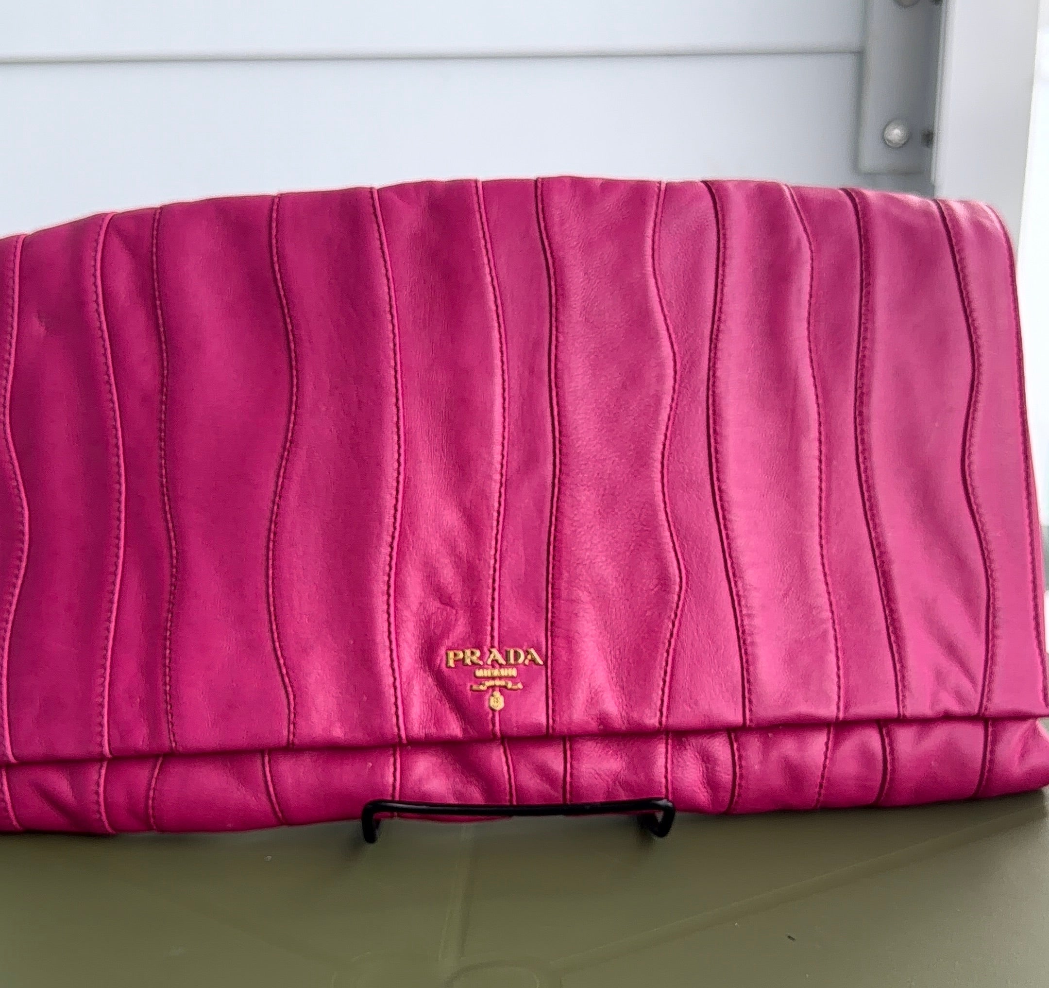 Prada Nappa Stripes Peonia Leather Clutch