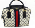 Vintage Gucci Monogram Canvas Sherry Line Bag with Web Stripe and Leather Trim