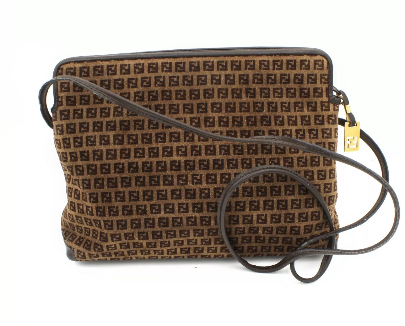 Vintage Fendi Zucca Monogram Suede Shoulder Bag - Circa 1990s