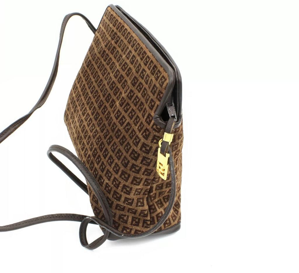 Vintage Fendi Zucca Monogram Suede Shoulder Bag - Circa 1990s