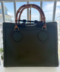 Vintage Gucci Large Diana Bamboo Tote in Forest Green Leather