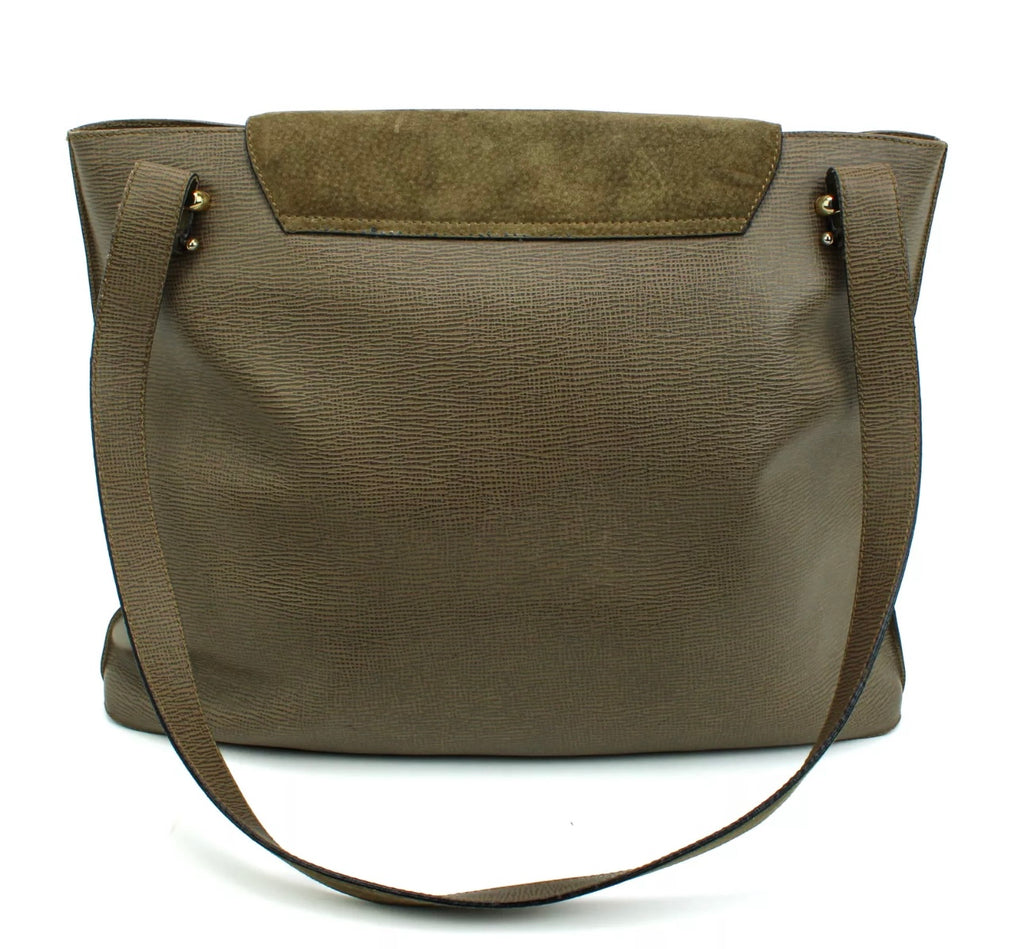 Vintage Fendi Tote Bag in Brown Lizard-Embossed Leather with Suede Flap