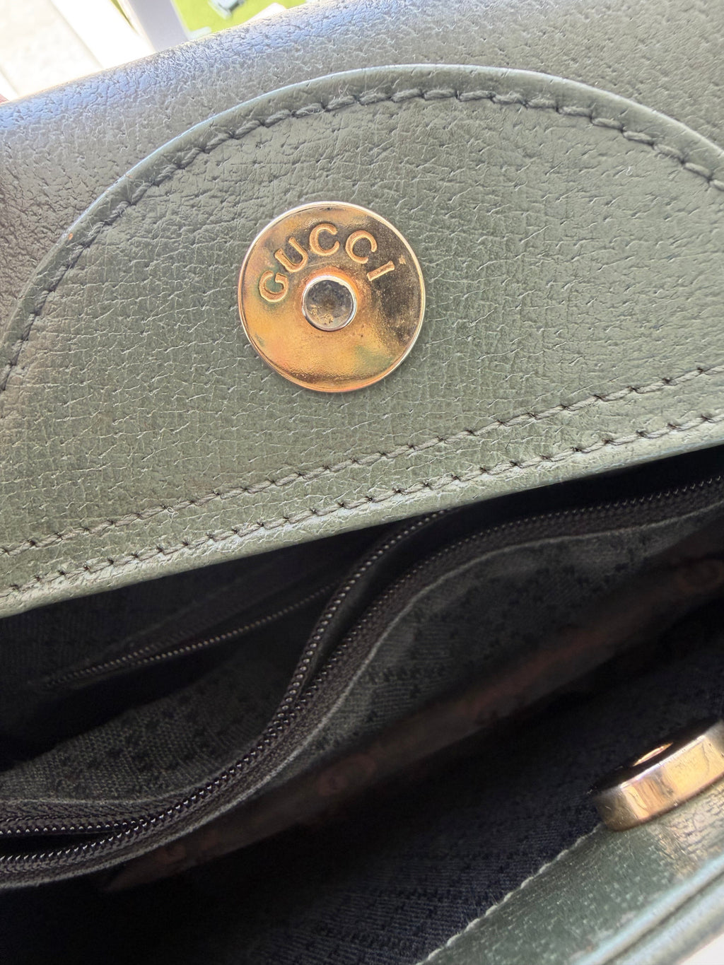 Vintage Gucci Large Diana Bamboo Tote in Forest Green Leather