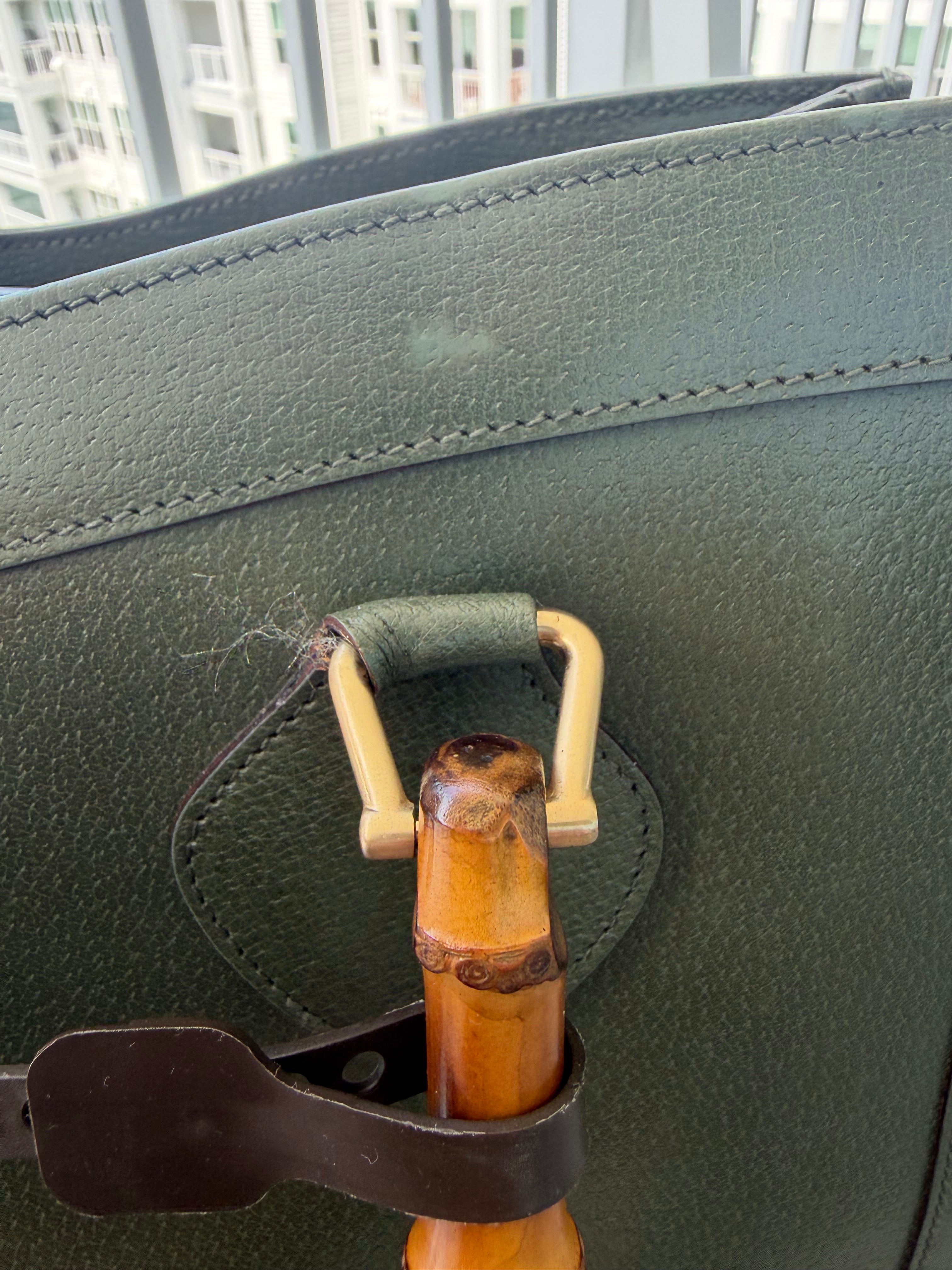 Vintage Gucci Large Diana Bamboo Tote in Forest Green Leather