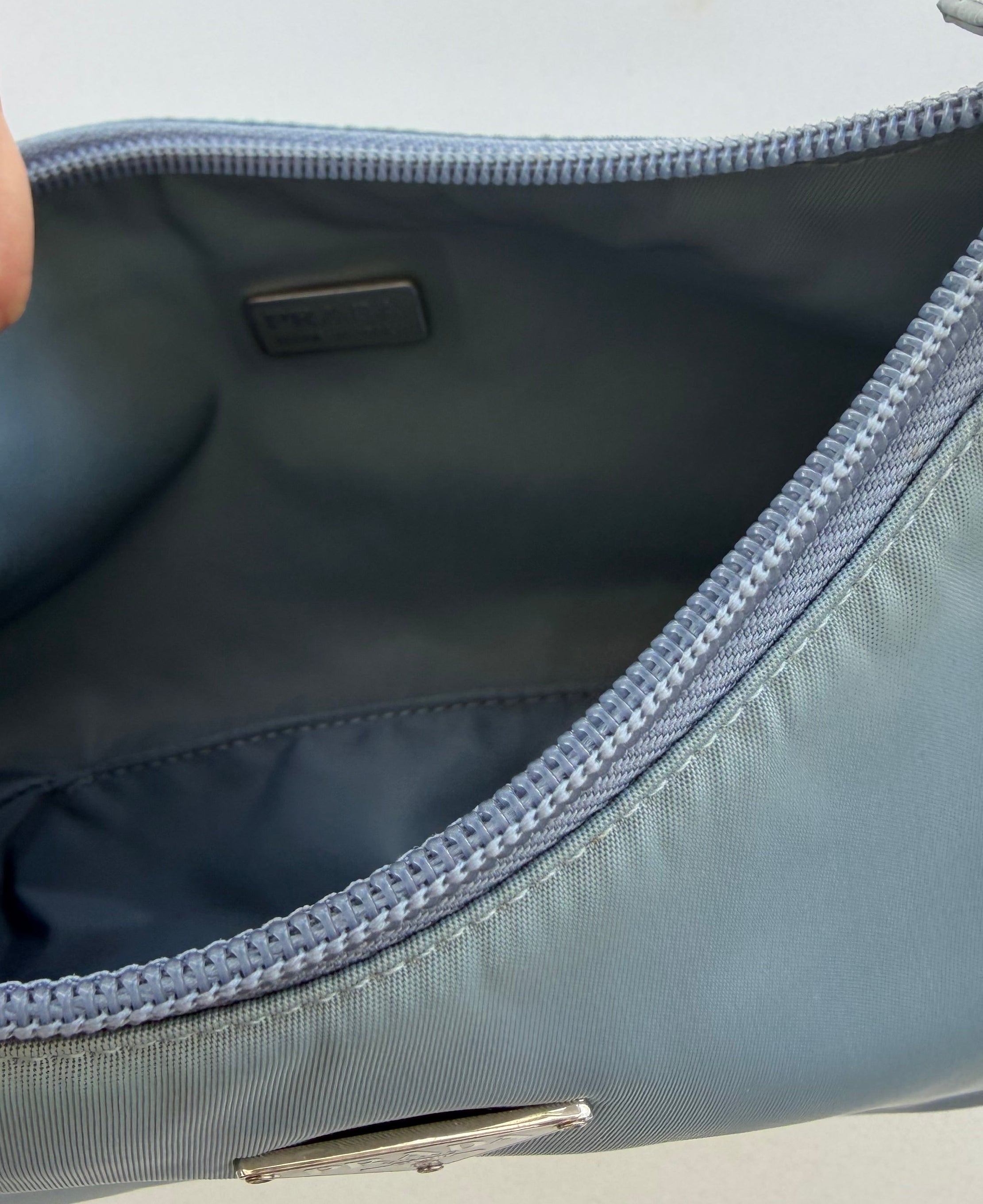 Vintage Prada Tessuto Nylon Mini Hobo Bag in Blue Gray