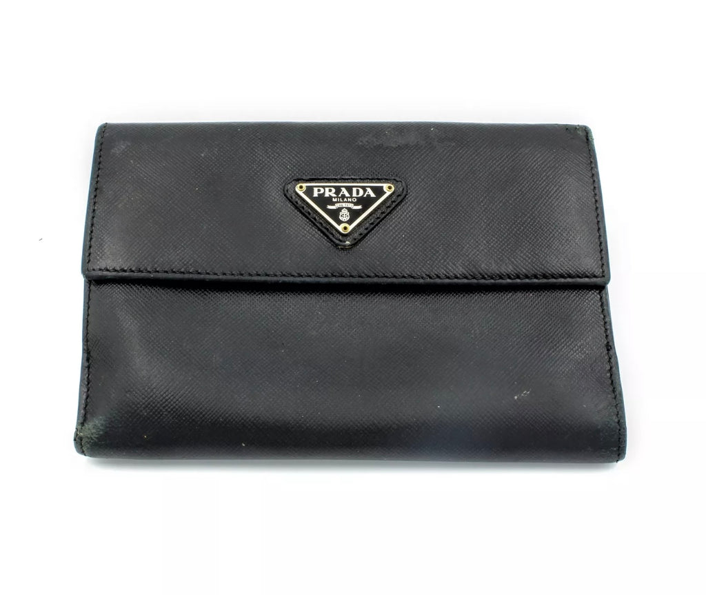 Prada Black Saffiano Leather Large Wallet / Passport Holder with Box
