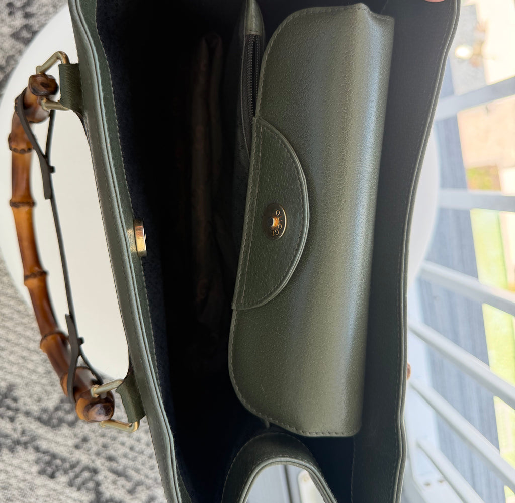 Vintage Gucci Large Diana Bamboo Tote in Forest Green Leather