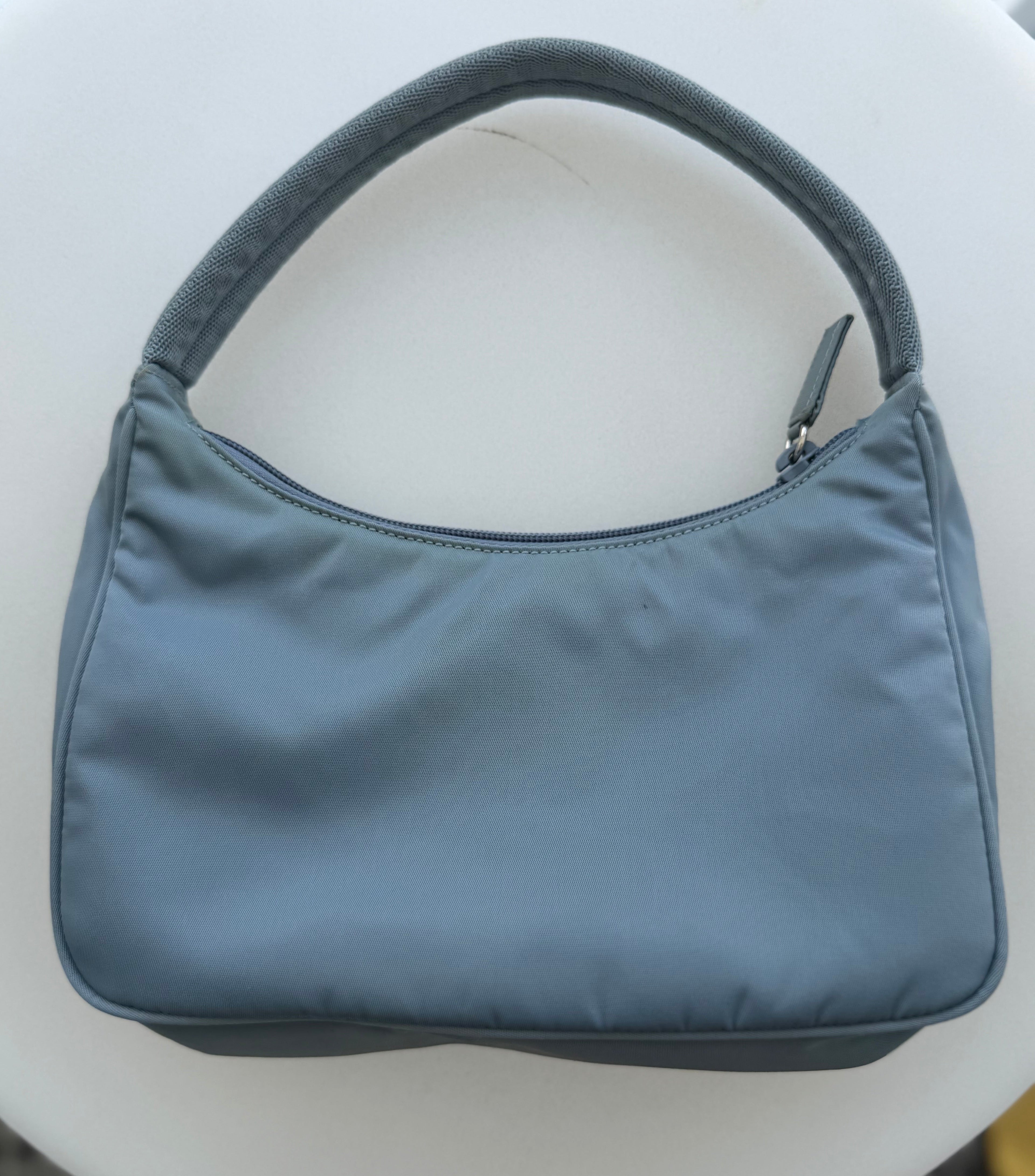 Vintage Prada Tessuto Nylon Mini Hobo Bag in Blue Gray