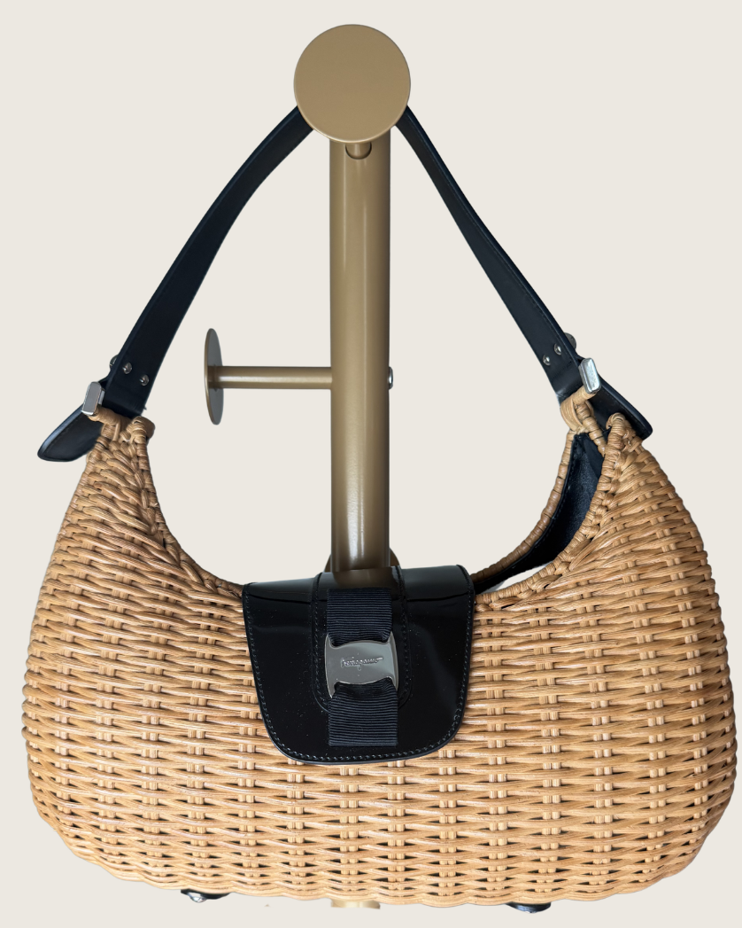 Salvatore Ferragamo Gancini Wicker Hobo Shoulder Bag