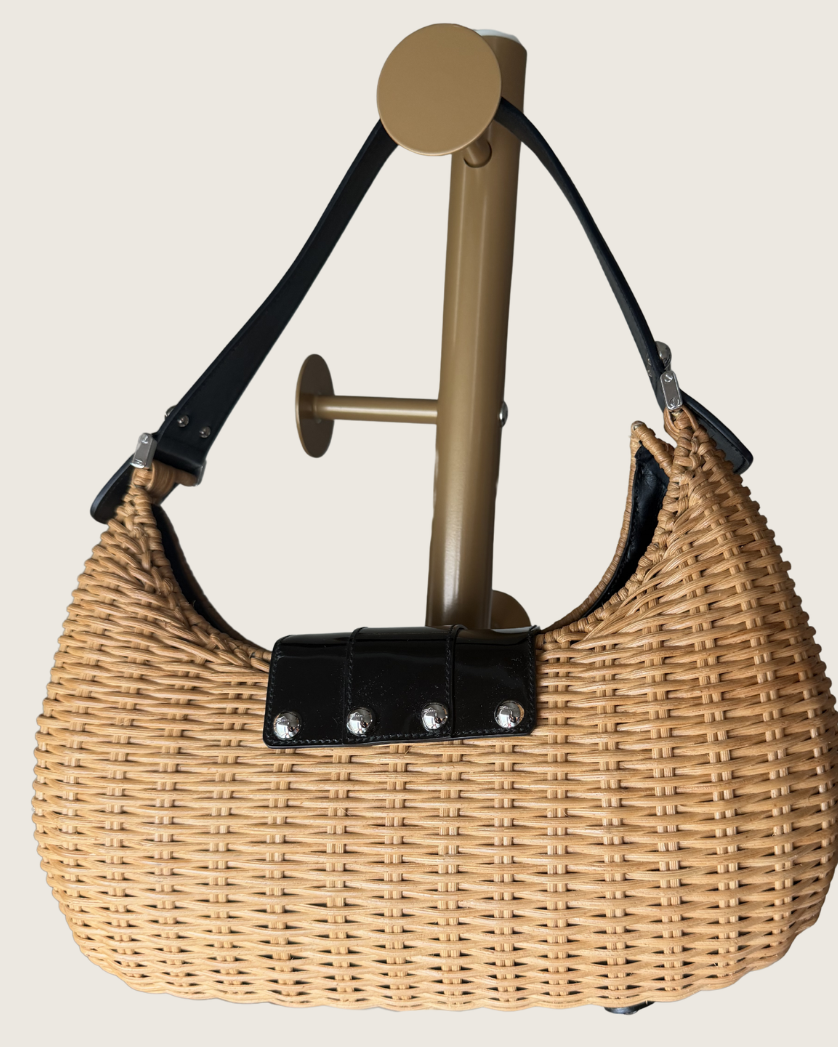 Salvatore Ferragamo Gancini Wicker Hobo Shoulder Bag