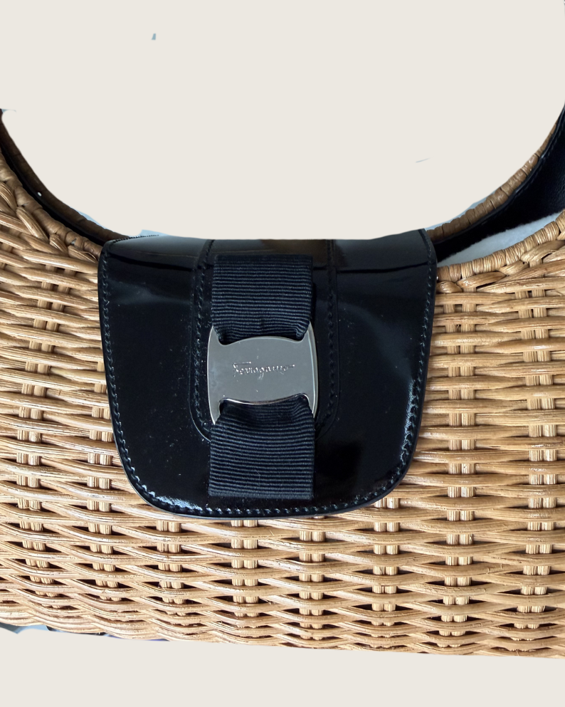 Salvatore Ferragamo Gancini Wicker Hobo Shoulder Bag