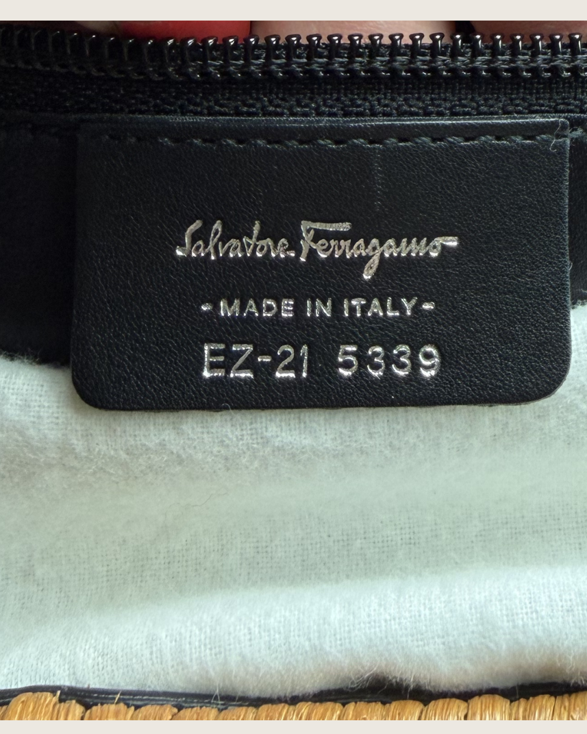 Salvatore Ferragamo Gancini Wicker Hobo Shoulder Bag